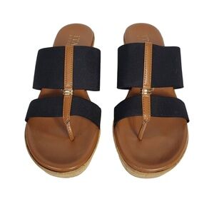 Italian Shoemakers Krissy Wedge Sandal Black and Brown‎ Strap  Size 7